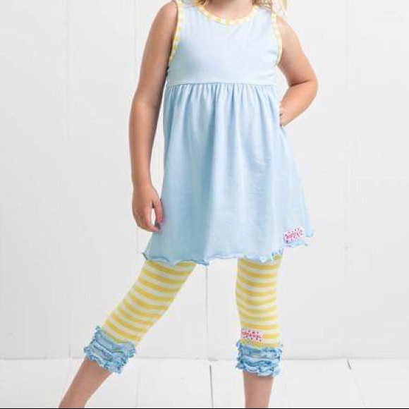 Ruffle Girl Blue & Yellow Ruffle Legging Capri Set - Picture 2 of 3